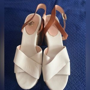 JCREW white heeled sandal with leather straps and rope heel
